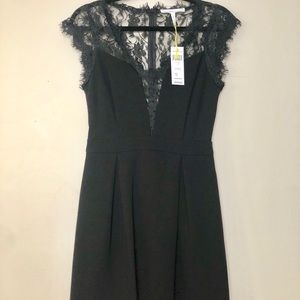 BCBGeneration Pleated Lace Contrast Dress